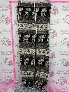 Thailand pants elephant Black & Cream Elephant Print Drawstring Pants jogger